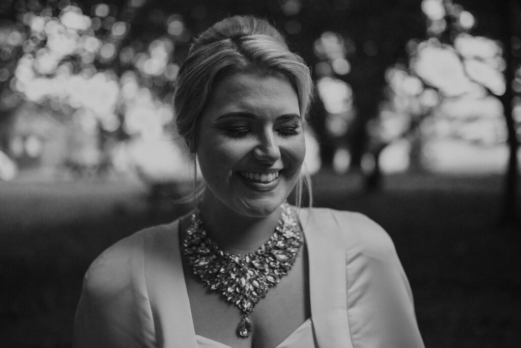 black and white portrait of the bride