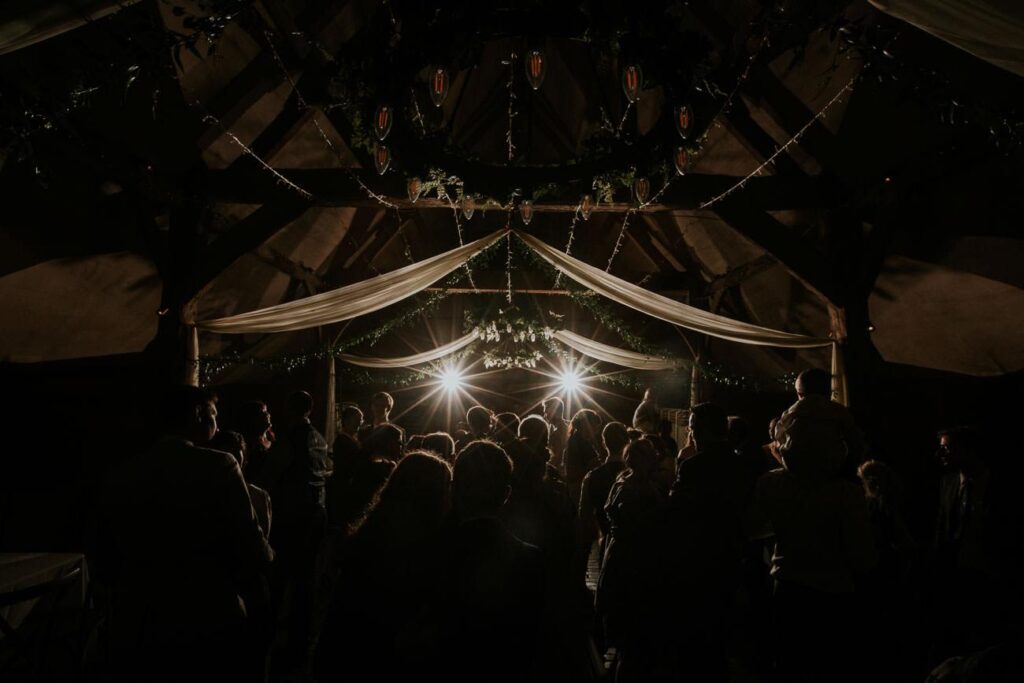 Wedding dance floor filled with people