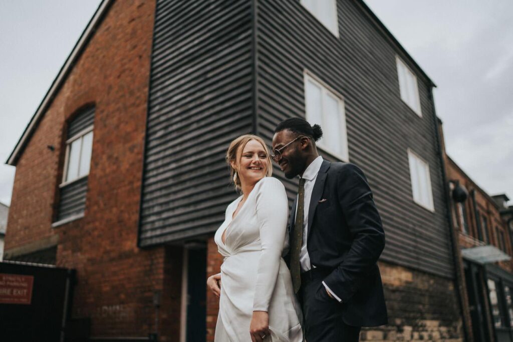 bride and groom by the Registry Office in Oxford