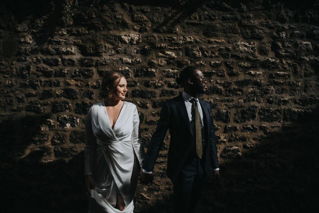 moody image of bride and groom