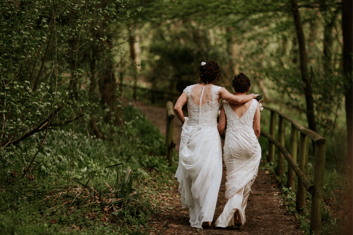 bride and bride on the walk in the woods, somerset