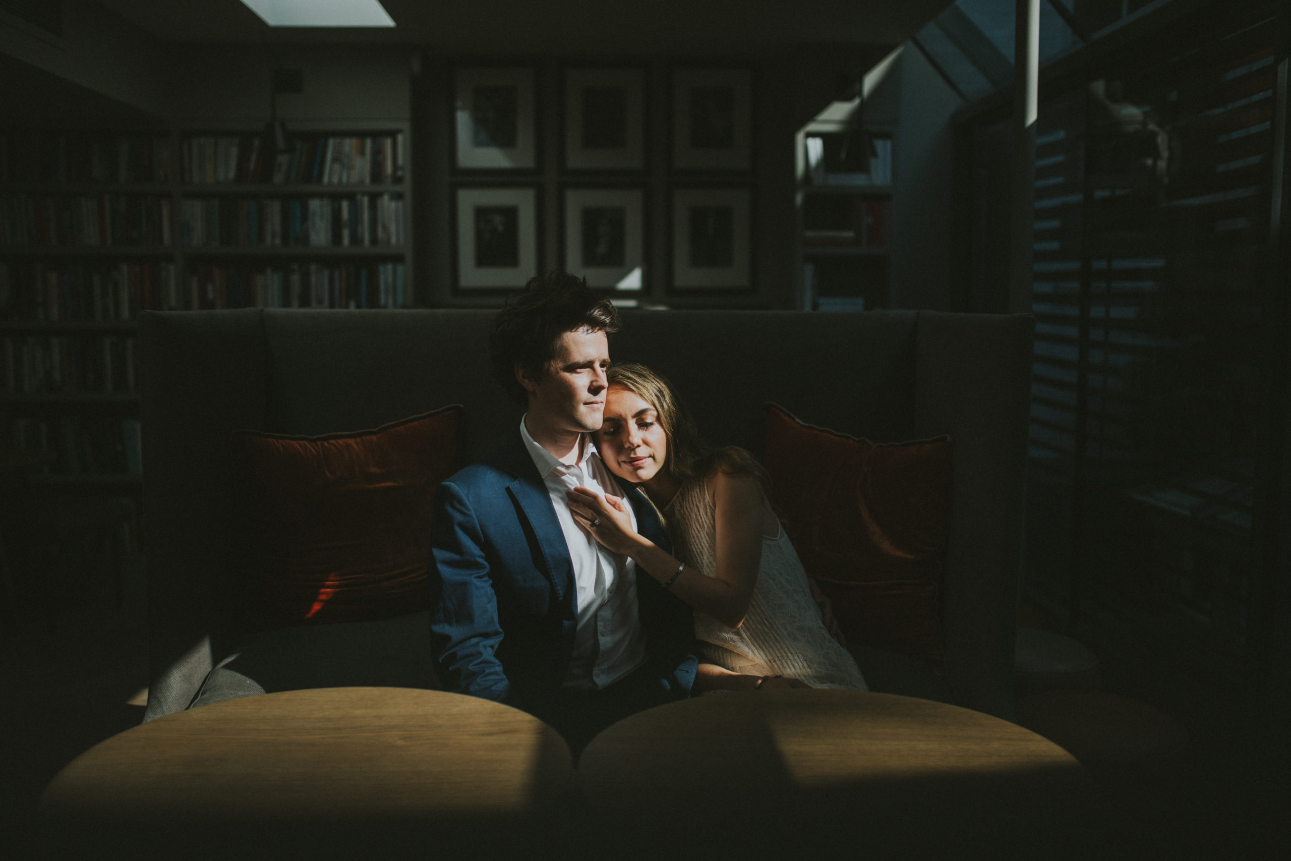 engaget couple portrait in Old Parsonage Hotel on Oxford